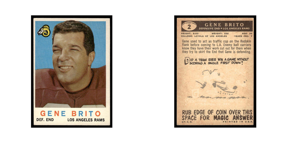 Gene Brito 1959 Topps #2 Los Angeles Rams Football Card EX