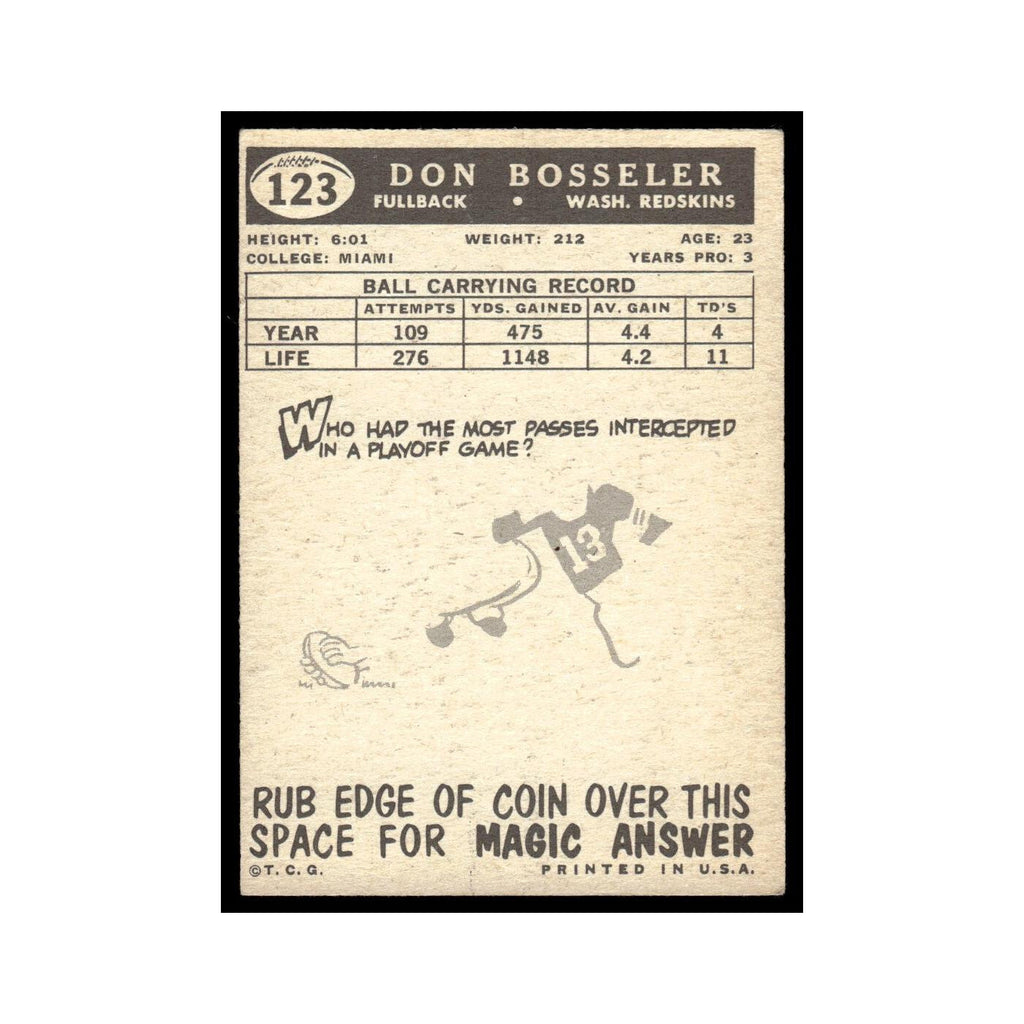 Don Bosseler 1959 Topps #123 Washington Redskins Football Card EX