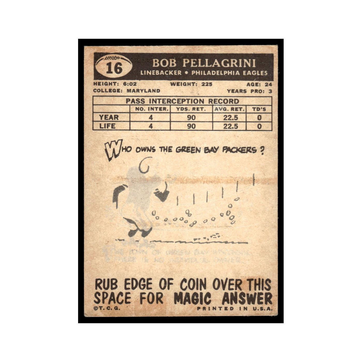 Bob Pellegrini 1959 Topps #16 Philadelphia Eagles Football Card EX
