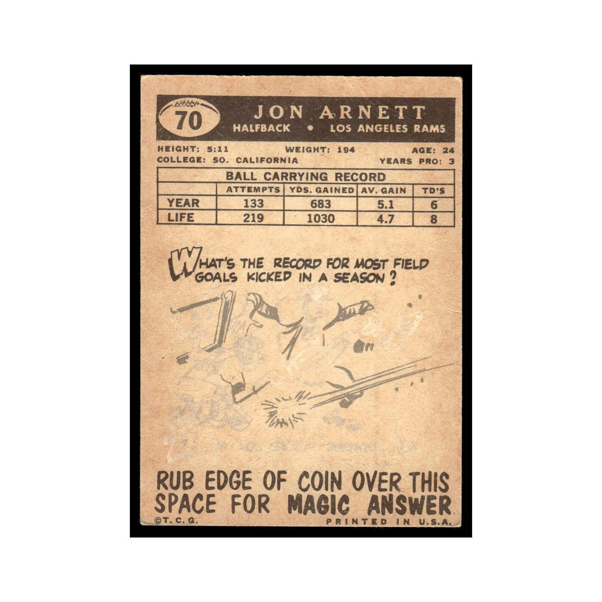 Jon Arnett 1959 Topps #70 Los Angeles Rams Football Card EX
