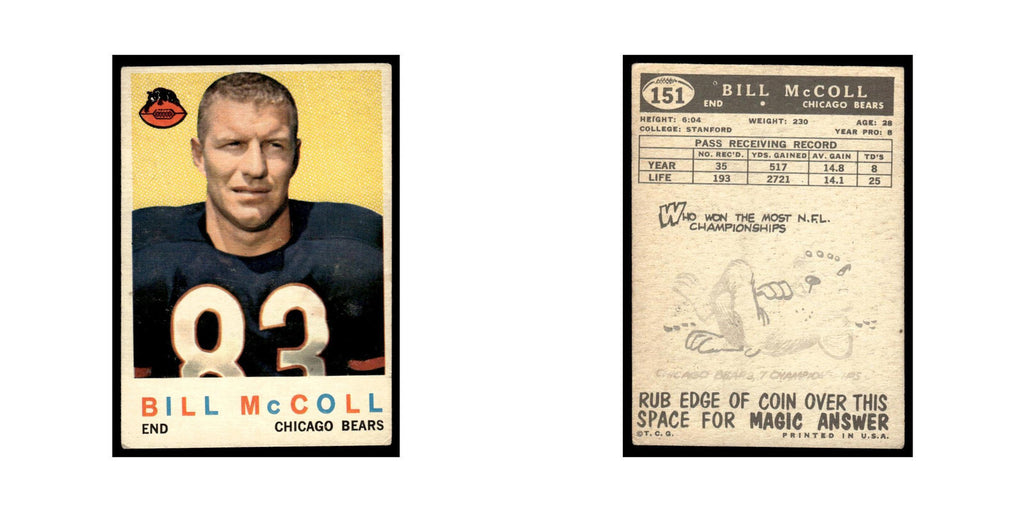 Bill McColl 1959 Topps #151 Chicago Bears Football Card EX