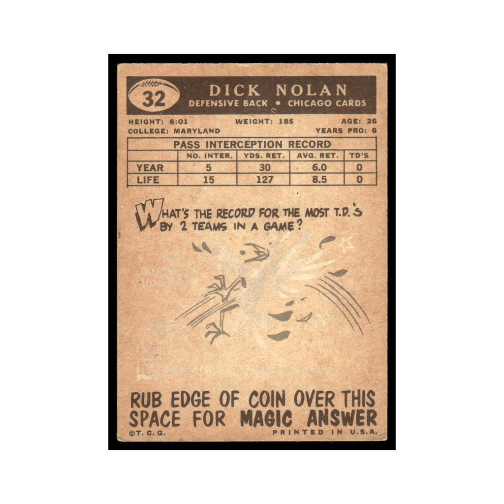 Dick Nolan 1959 Topps #32 Chicago Cardinals Football Card EX