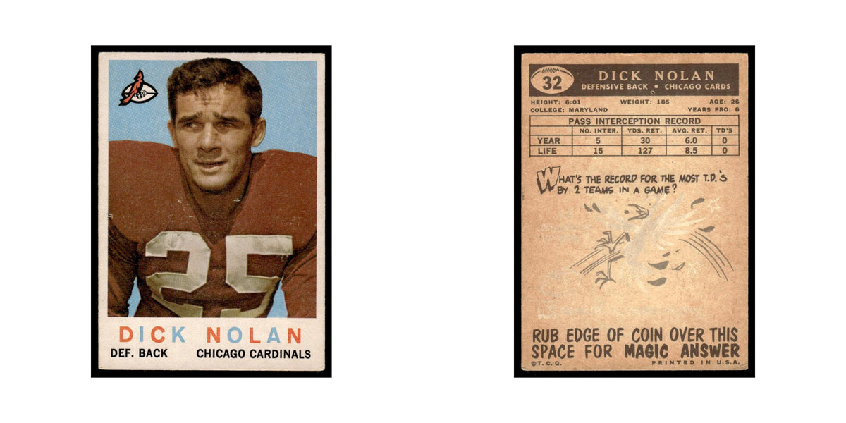 Dick Nolan 1959 Topps #32 Chicago Cardinals Football Card EX
