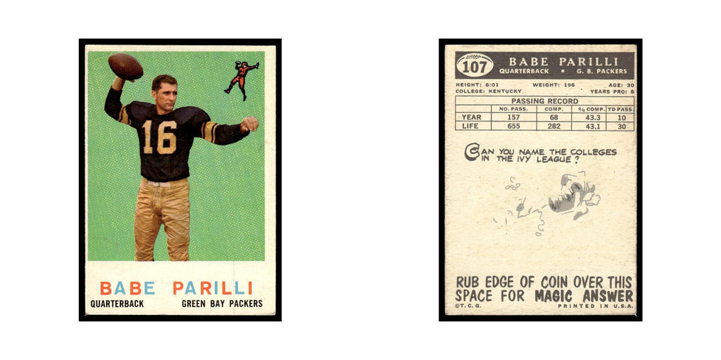 Babe Parilli 1959 Topps #107 Green Bay Packers Football Card EX