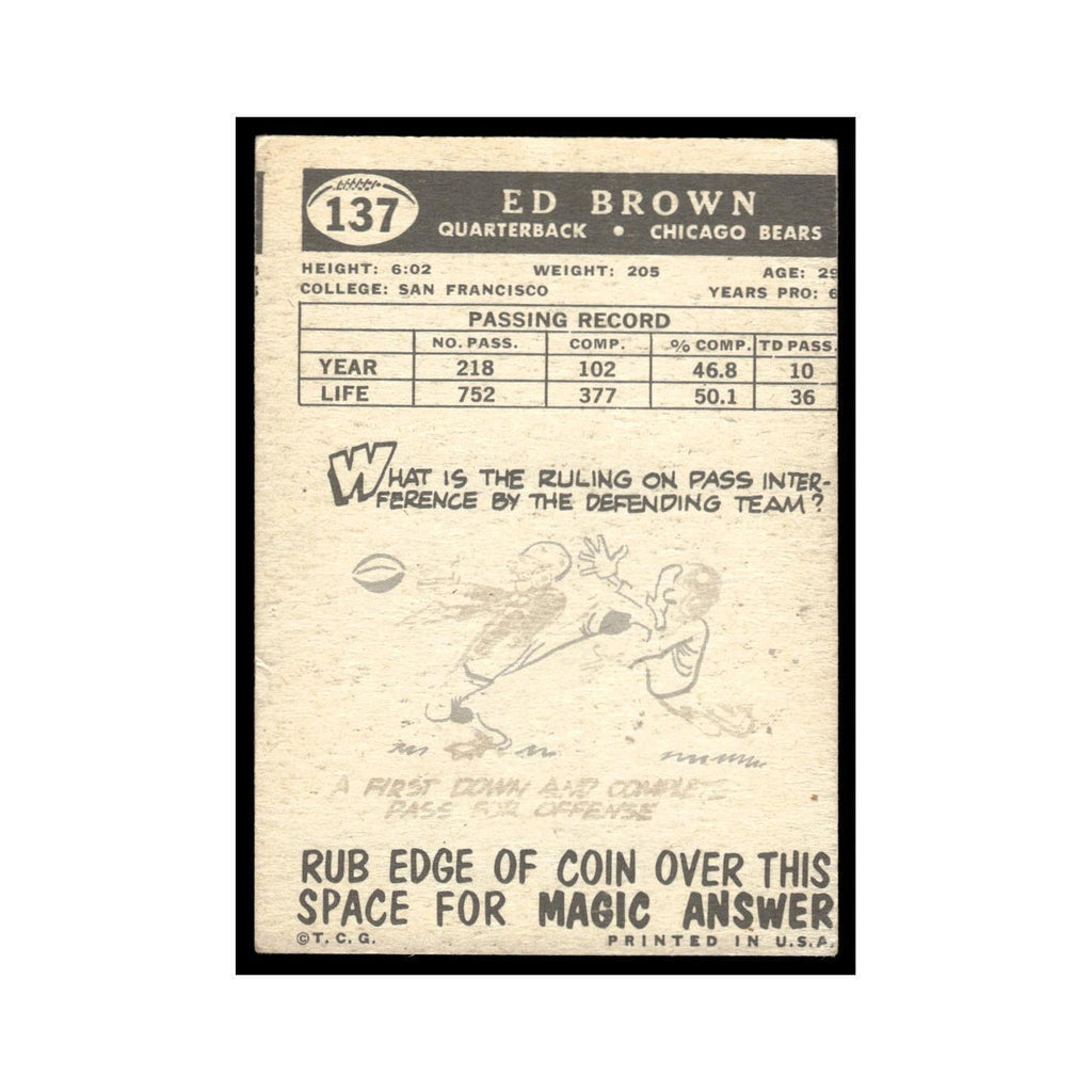 Ed Brown 1959 Topps #137 Chicago Bears Football Card EX
