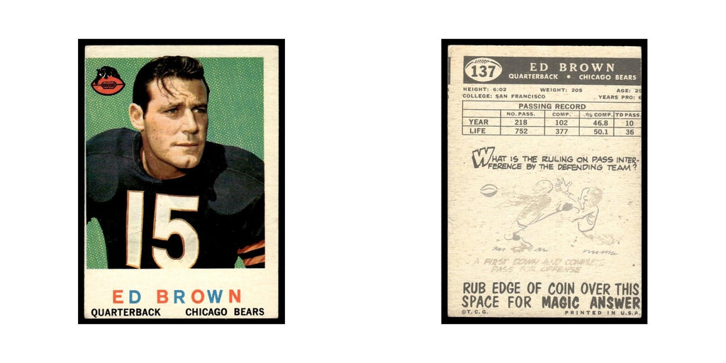 Ed Brown 1959 Topps #137 Chicago Bears Football Card EX