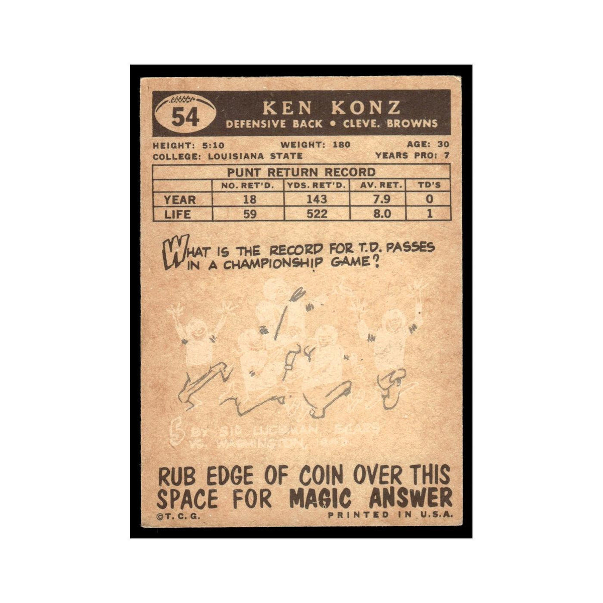 Ken Konz 1959 Topps #54 Cleveland Browns Football Card EX