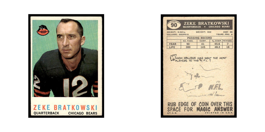 Zeke Bratkowski 1959 Topps #90 Chicago Bears Football Card EX