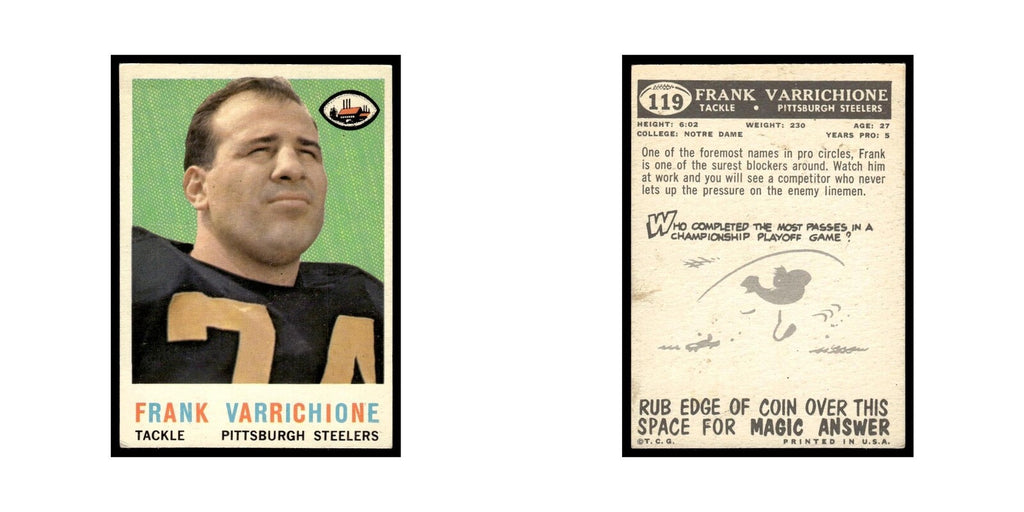 Frank Varrichione 1959 Topps #119 Pittsburgh Steelers Football Card EX