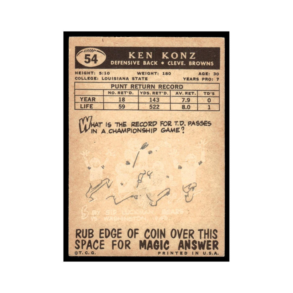 Ken Konz 1959 Topps #54 Cleveland Browns Football Card EX