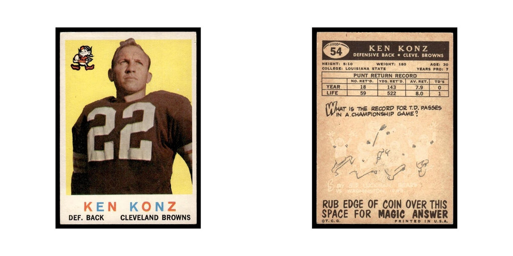 Ken Konz 1959 Topps #54 Cleveland Browns Football Card EX