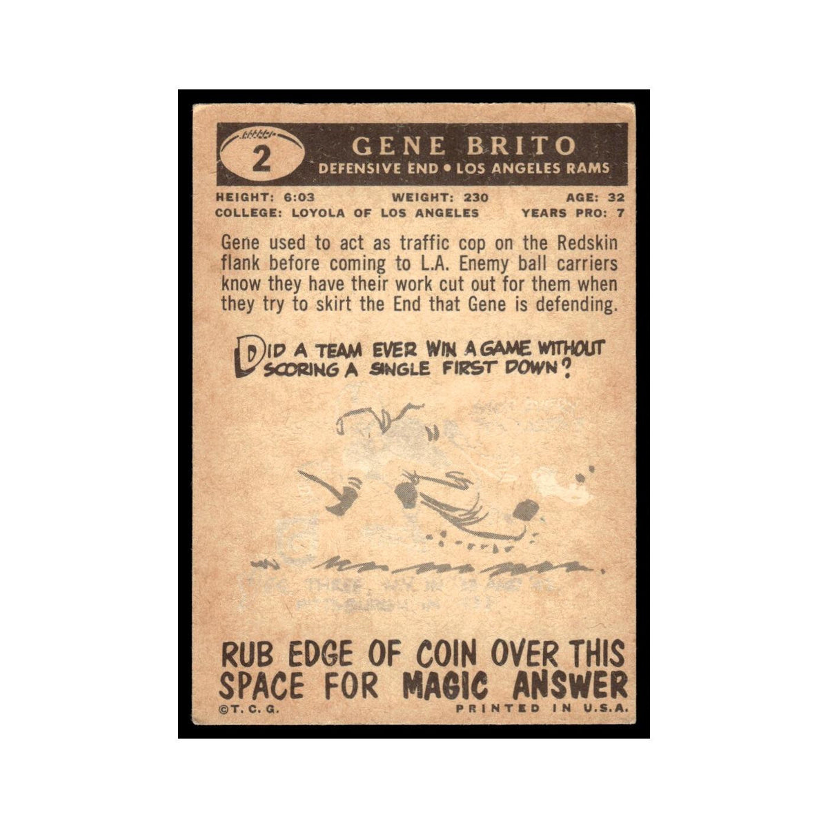 Gene Brito 1959 Topps #2 Los Angeles Rams Football Card EX