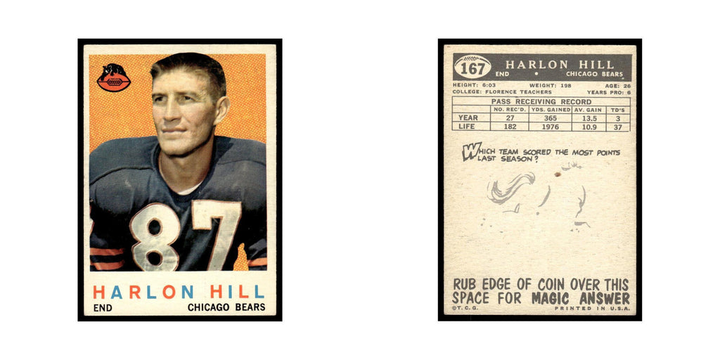 Harlon Hill 1959 Topps #167 Chicago Bears Football Card EX