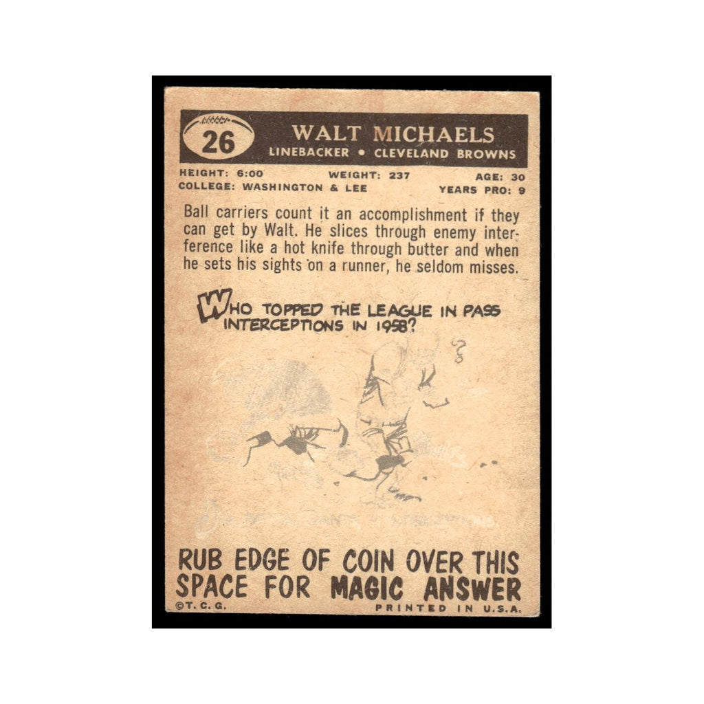 Walt Michaels 1959 Topps #26 Cleveland Browns Football Card EX