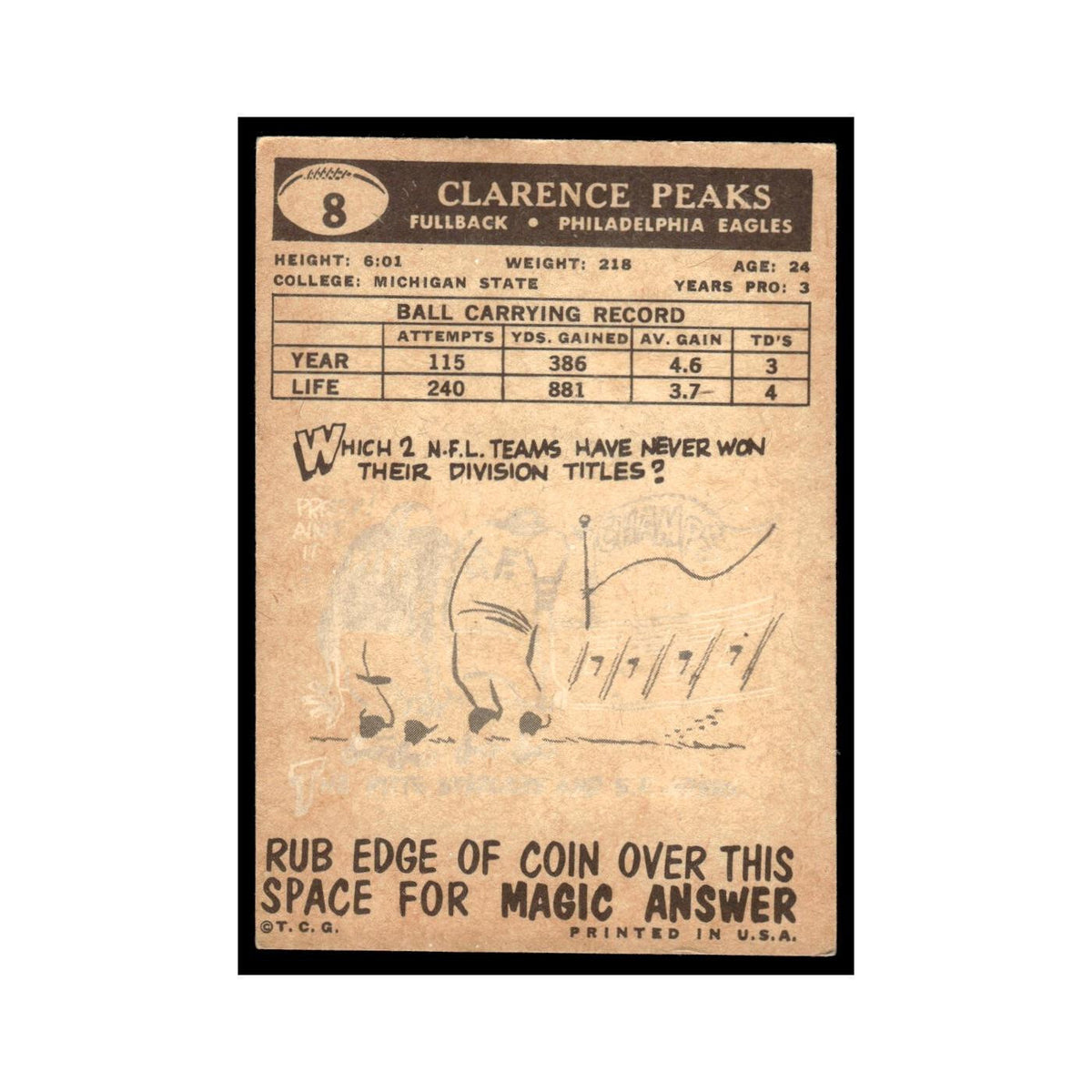 Clarence Peaks 1959 Topps #8 Philadelphia Eagles Football Card EX