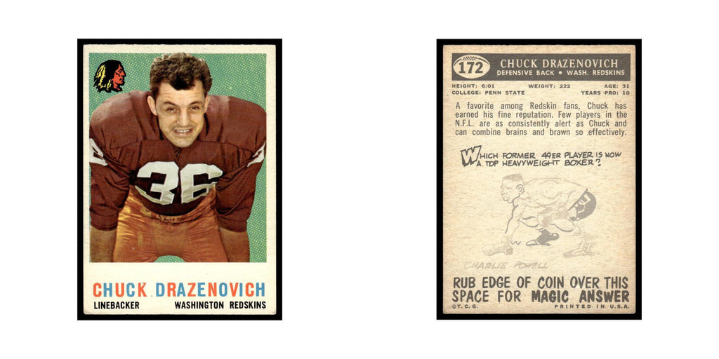 Chuck Drazenovich 1959 Topps #172 Washington Redskins Football Card EX