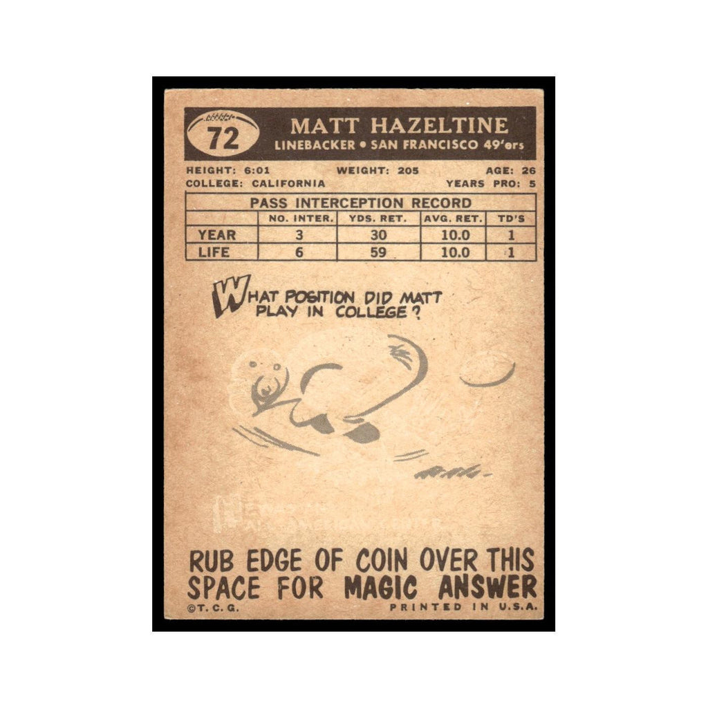 Matt Hazeltine 1959 Topps #72 San Francisco 49ers Football Card EX