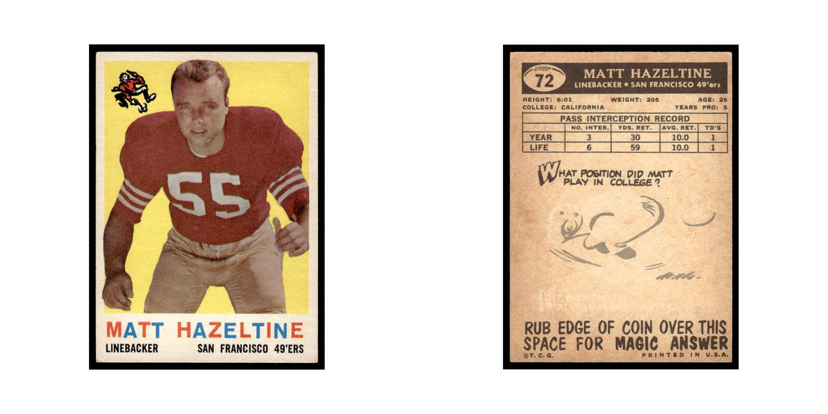 Matt Hazeltine 1959 Topps #72 San Francisco 49ers Football Card EX