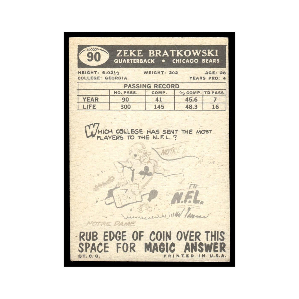Zeke Bratkowski 1959 Topps #90 Chicago Bears Football Card EX