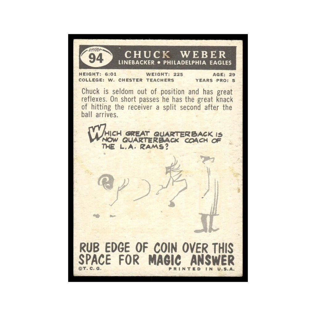 Chuck Weber 1959 Topps #94 Philadelphia Eagles Football Card EX