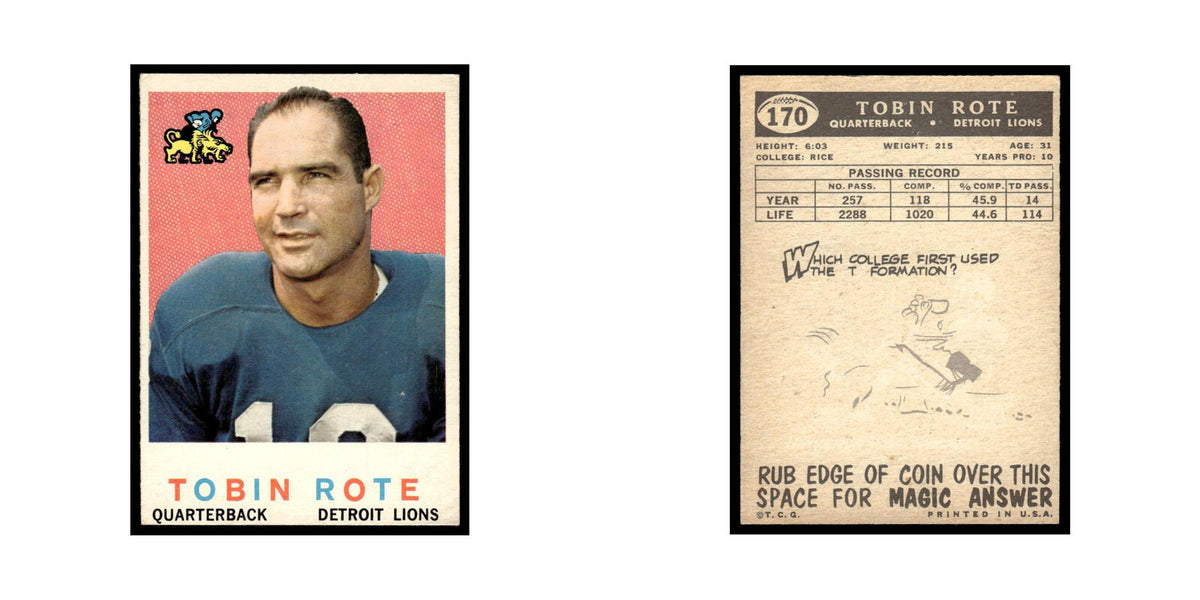 Tobin Rote 1959 Topps #170 Detroit Lions Football Card EX