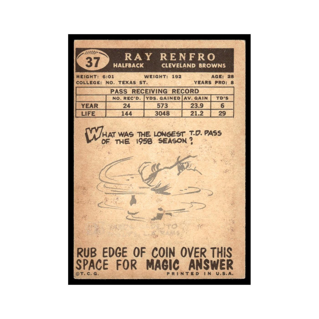 Ray Renfro 1959 Topps #37 Cleveland Browns Football Card EX