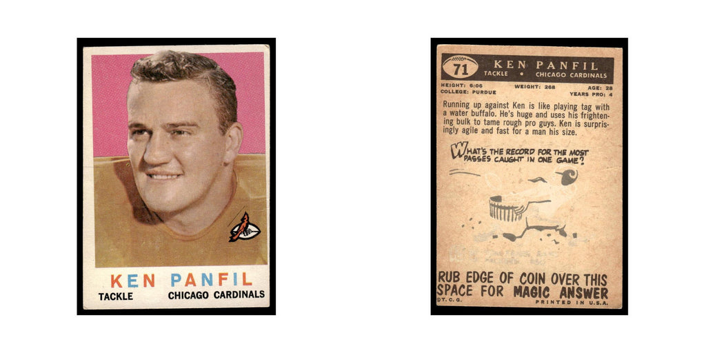 Ken Panfil Rookie 1959 Topps (Damaged) #71 Chicago Cardinals Football Card Poor