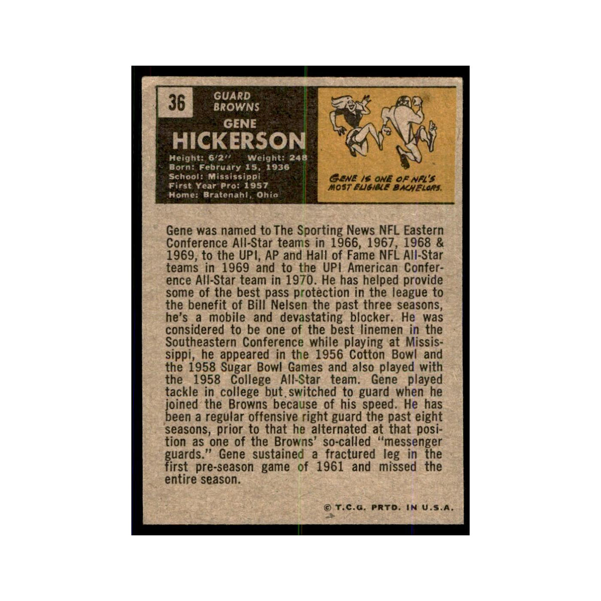 1971 Topps Gene Hickerson Football Cards #36