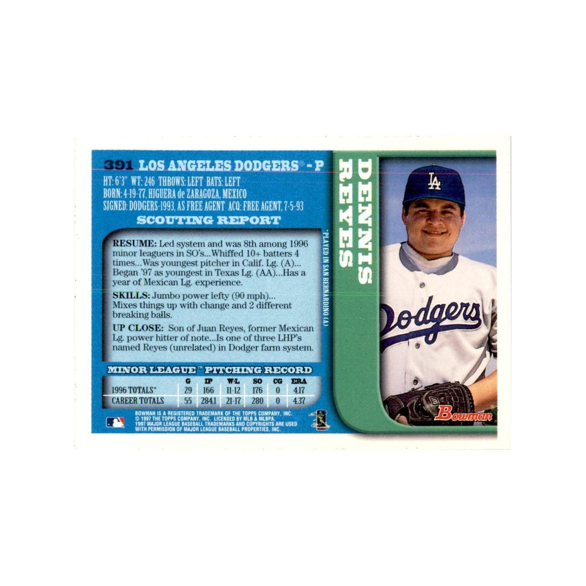 1997 Bowman Dennis Reyes Baseball Cards #391