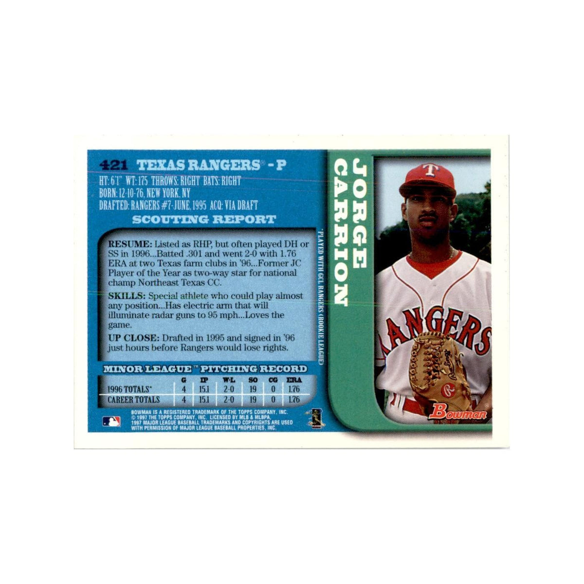 1997 Bowman Jorge Carrion Baseball Cards #421