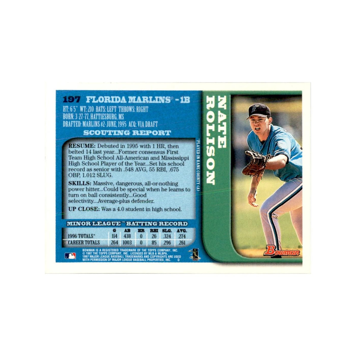 1997 Bowman Nate Rolison Baseball Cards #197