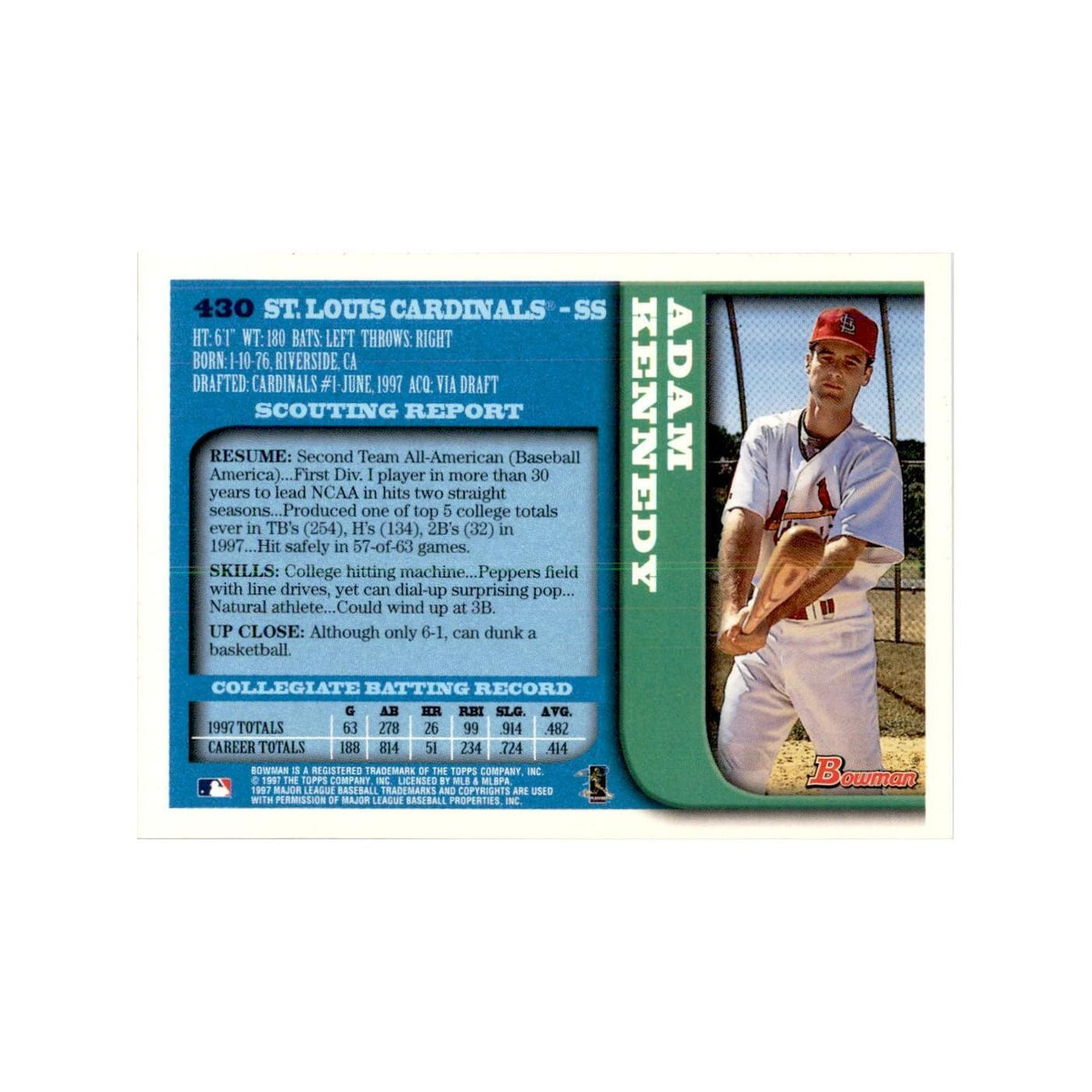 1997 Bowman Adam Kennedy Baseball Cards #430