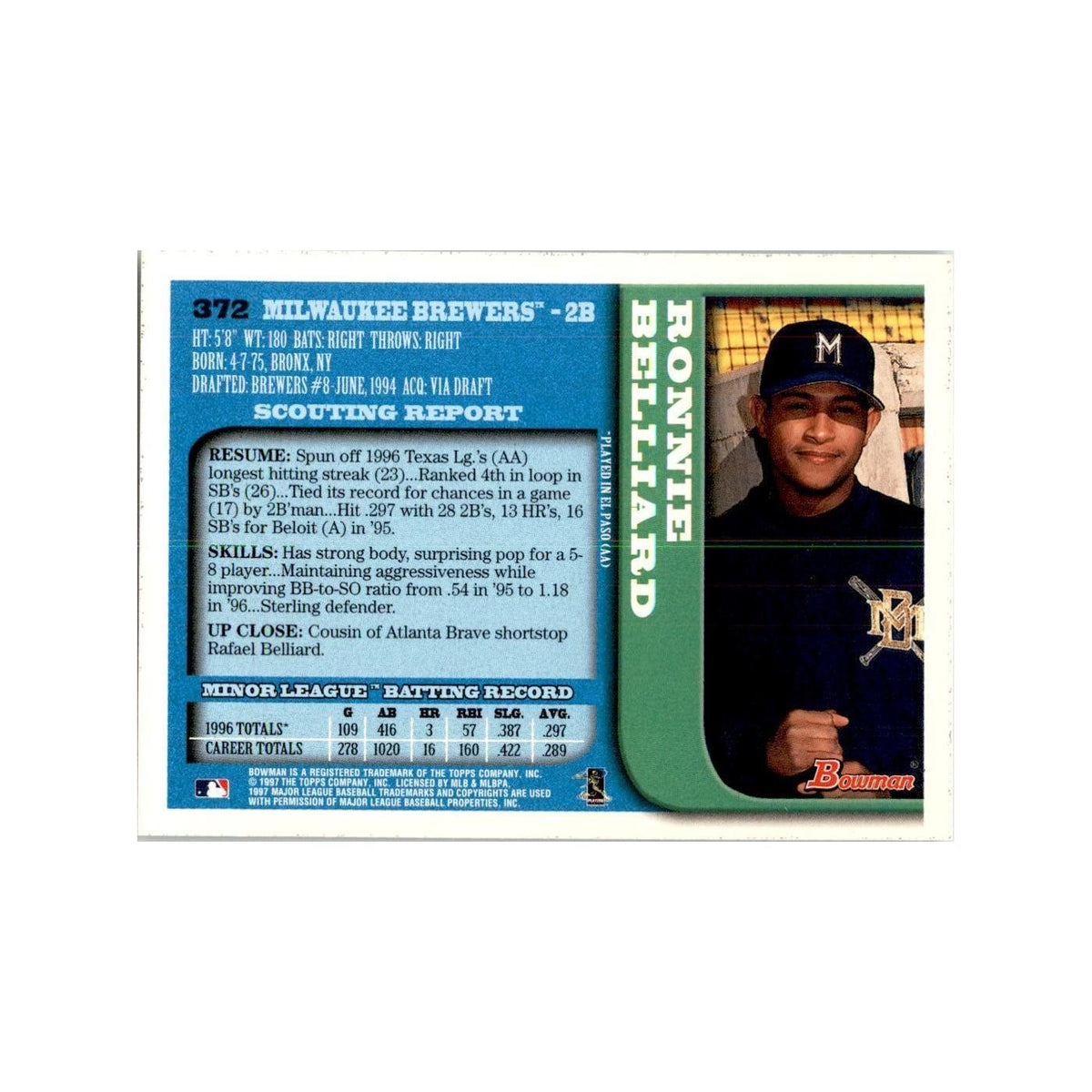 1997 Bowman Ronnie Belliard Baseball Cards #372