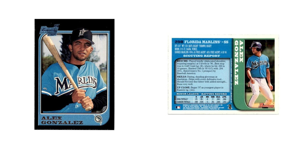 1997 Bowman Alex Gonzalez Baseball Cards #298