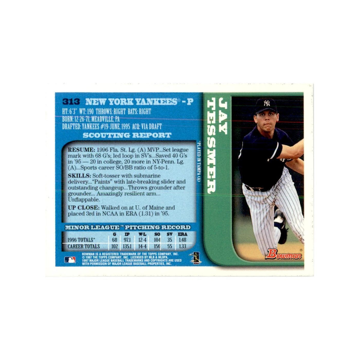 1997 Bowman Jay Tessmer Baseball Cards #313