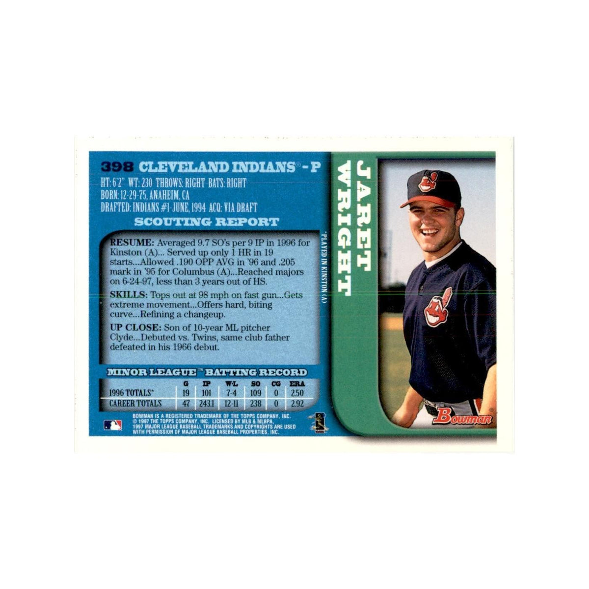 1997 Bowman Jaret Wright Baseball Cards #398