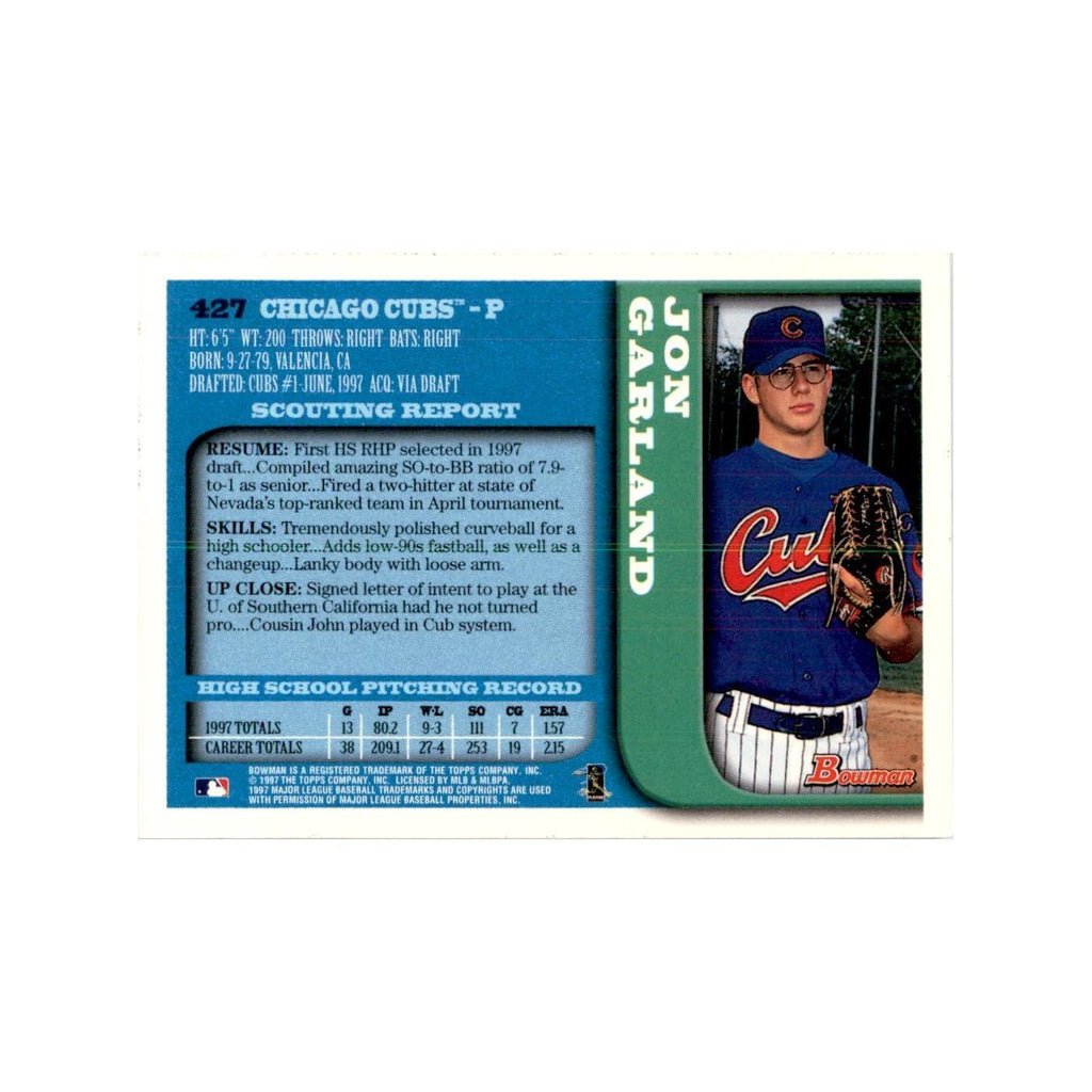 1997 Bowman Jon Garland Baseball Cards #427