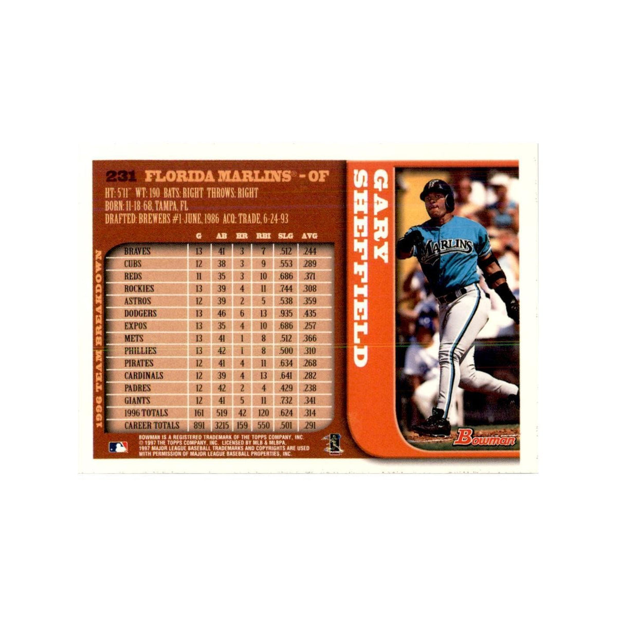 1997 Bowman Gary Sheffield Baseball Cards #231