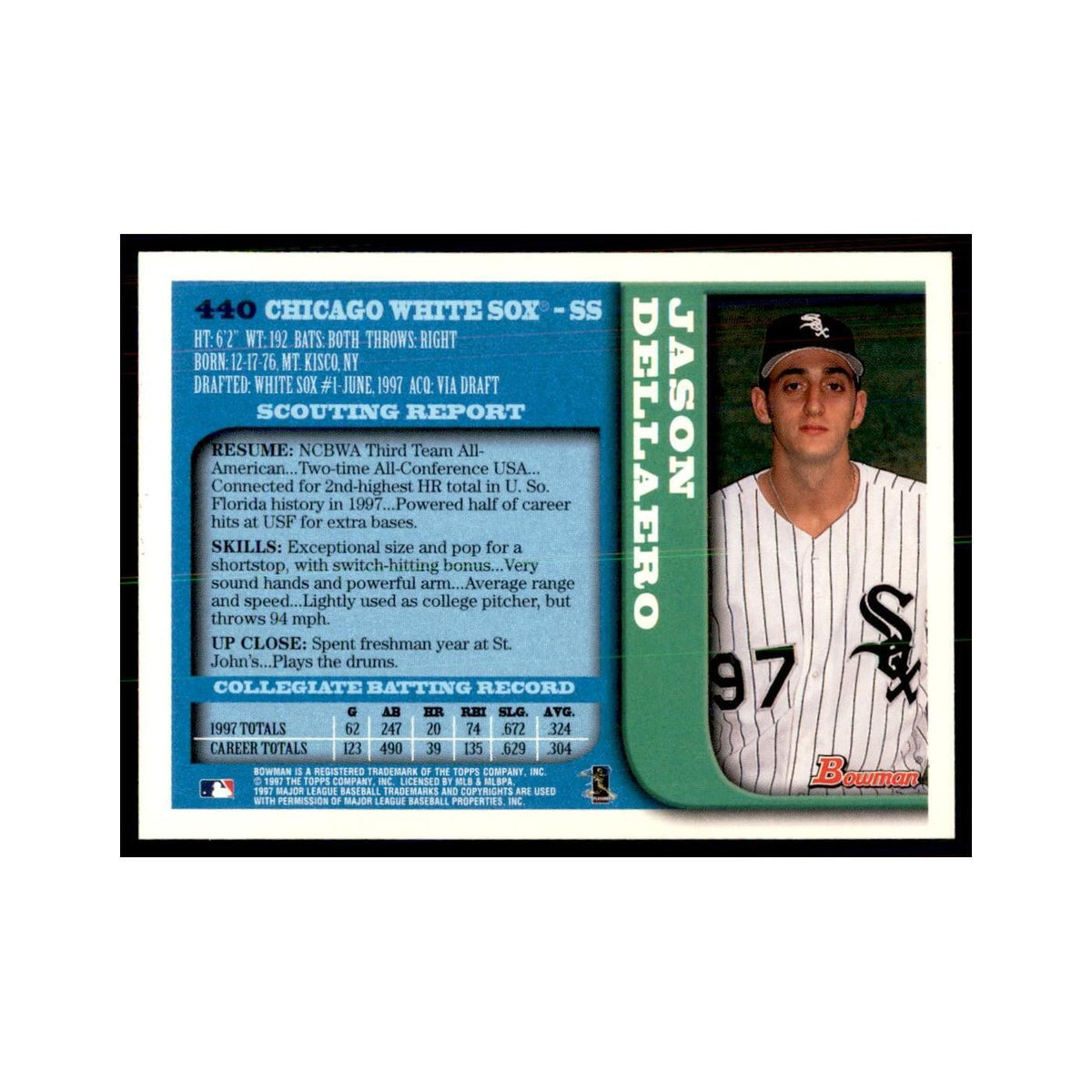 1997 Bowman Jason Dellaero Baseball Cards #440