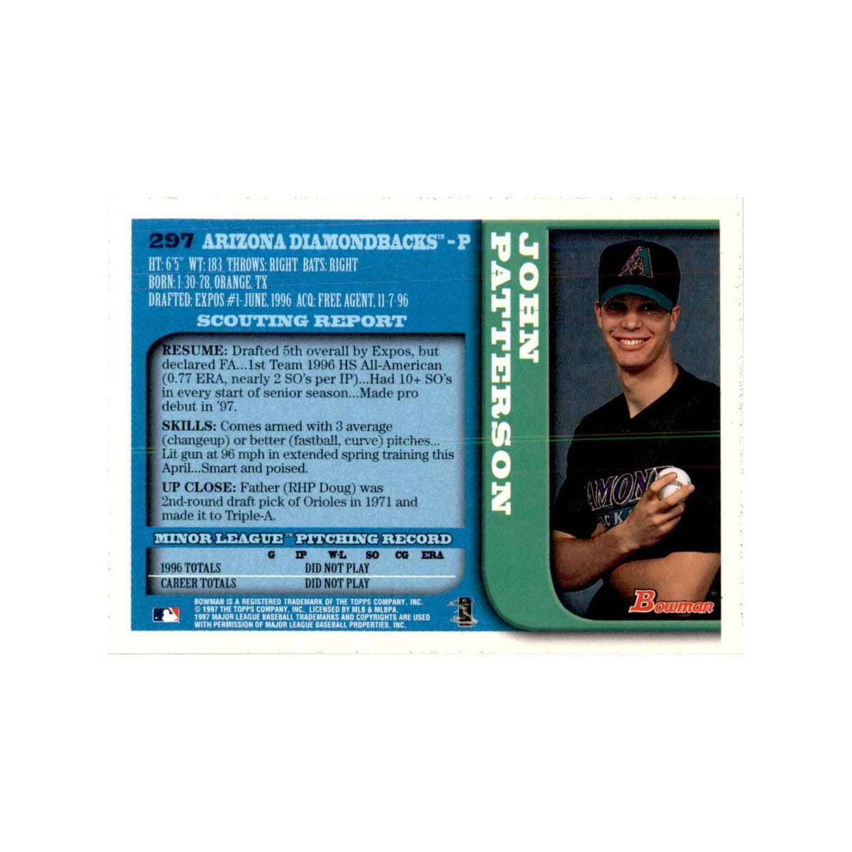 1997 Bowman John Patterson Baseball Cards #297
