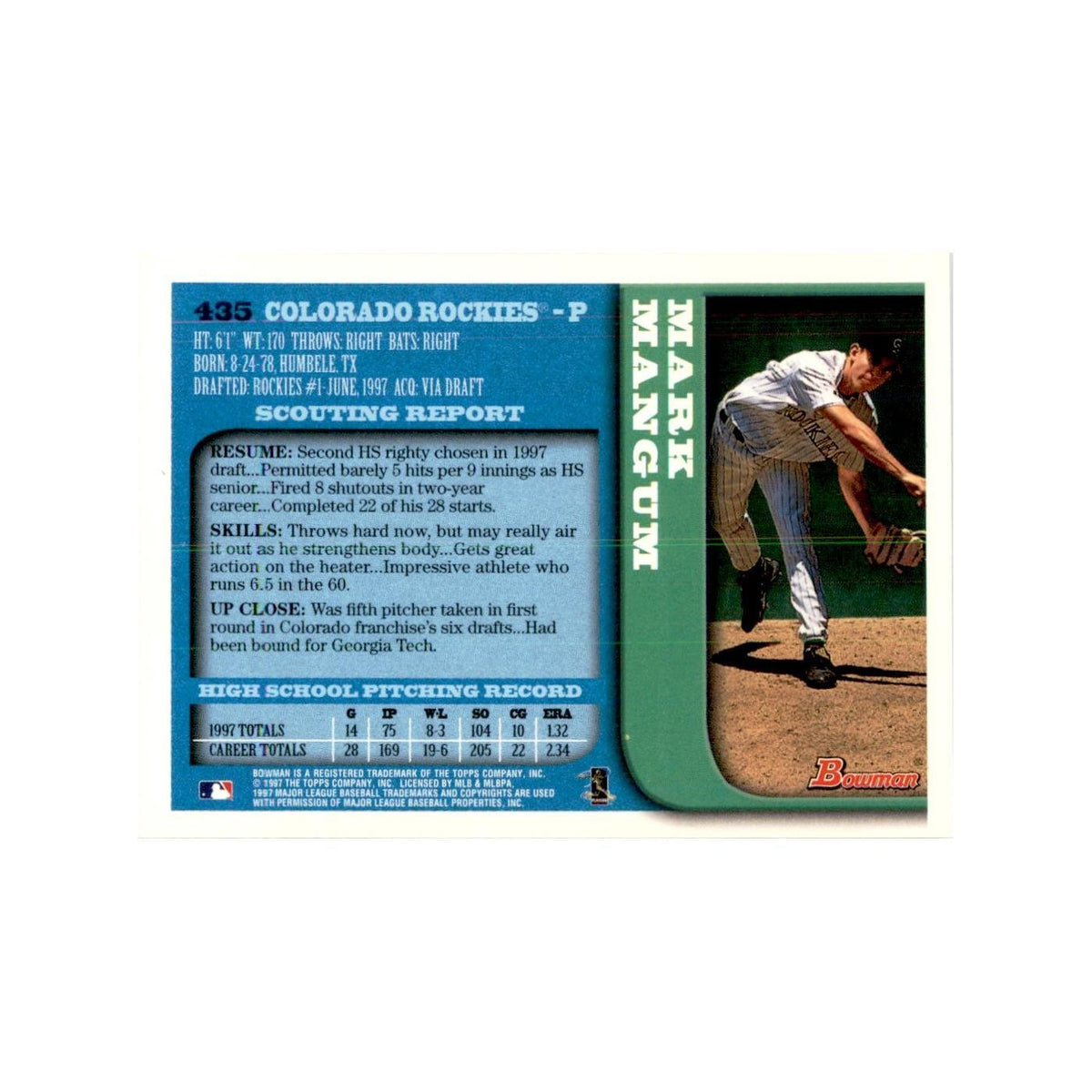 1997 Bowman Mark Mangum Baseball Cards #435