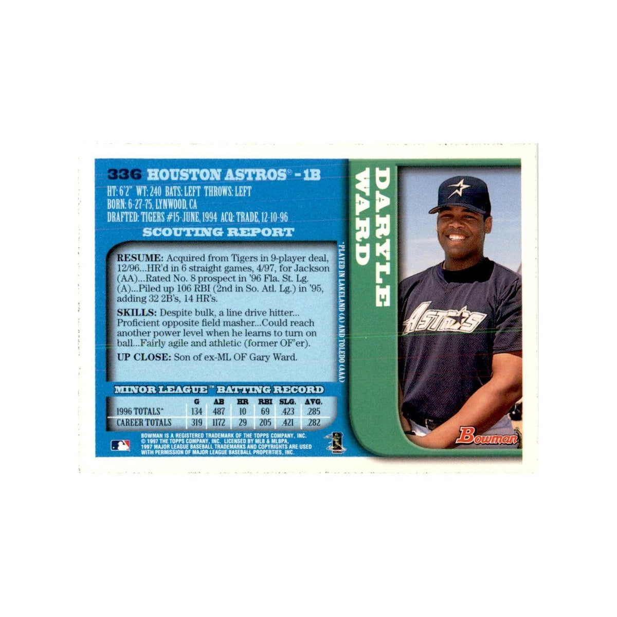 1997 Bowman Daryle Ward Baseball Cards #336