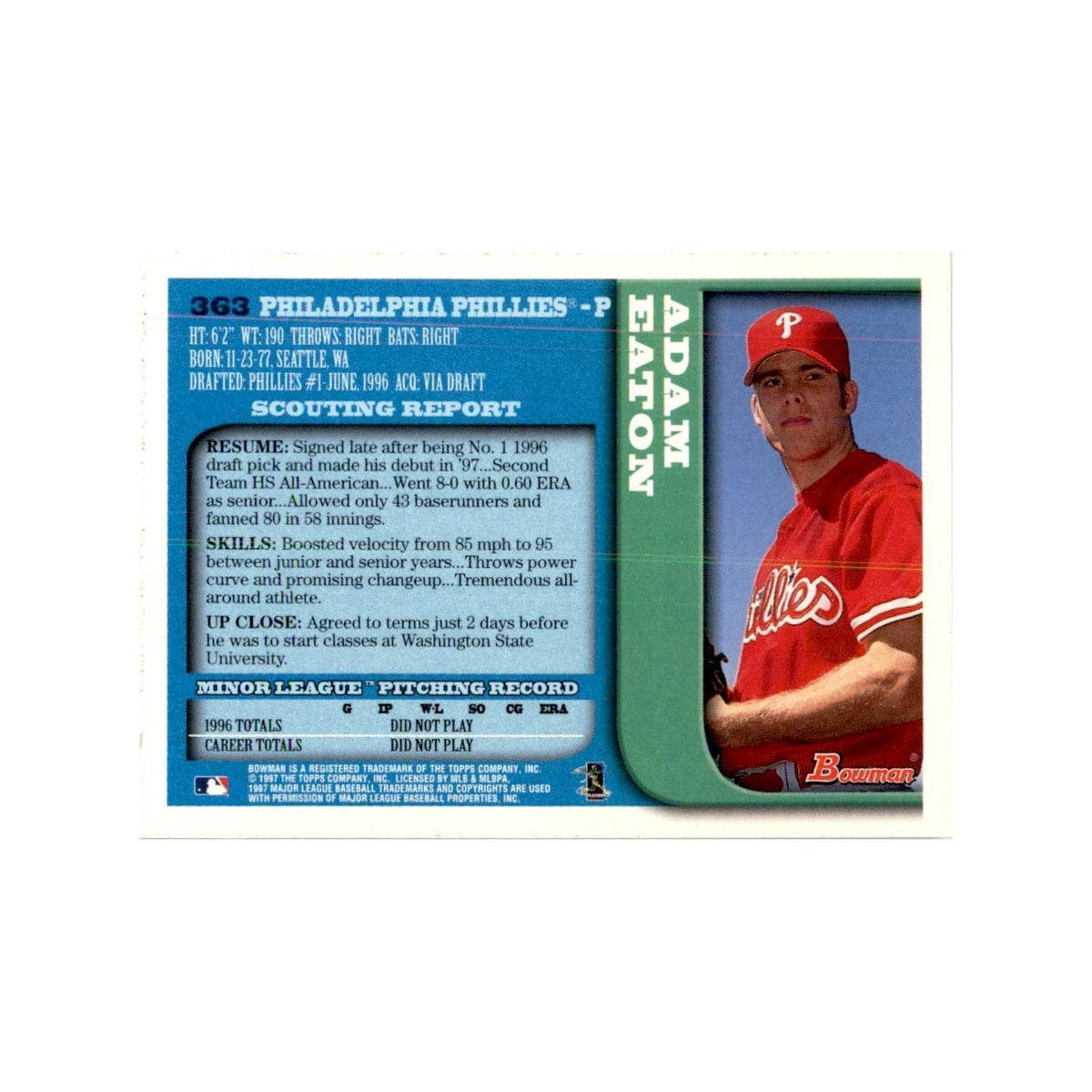 1997 Bowman Adam T. Eaton Baseball Cards #363