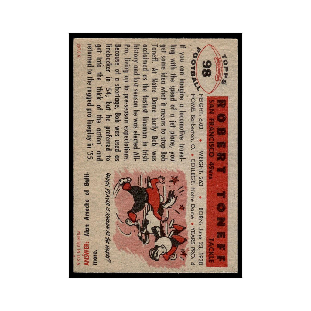 Bob Toneff 1956 Topps #98 San Francisco 49ers Football Card EX