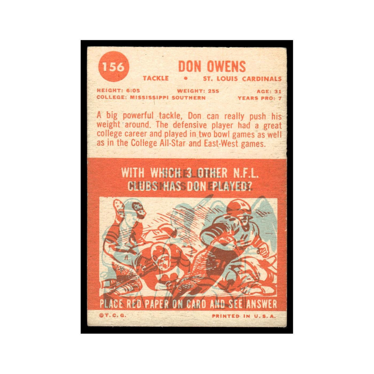 Don Owens 1963 Topps #156 St. Louis Cardinals Football Card EX