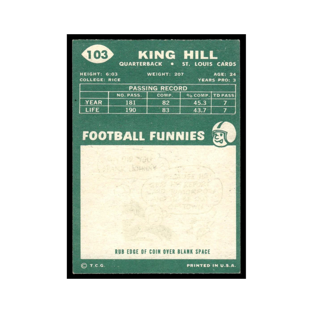 King Hill 1960 Topps #103 St. Louis Cardinals Football Card EX