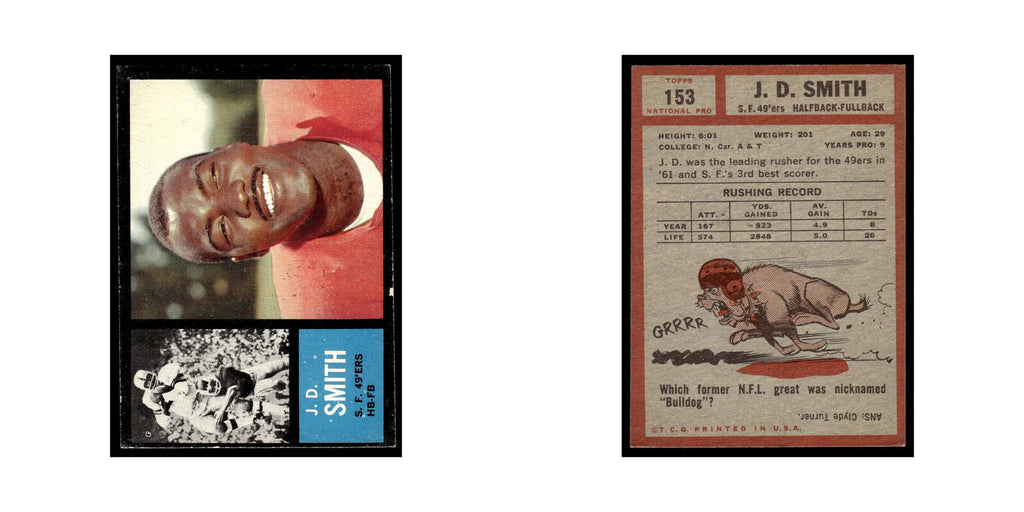 J.D. Smith 1962 Topps #153 San Francisco 49ers Football Card EX