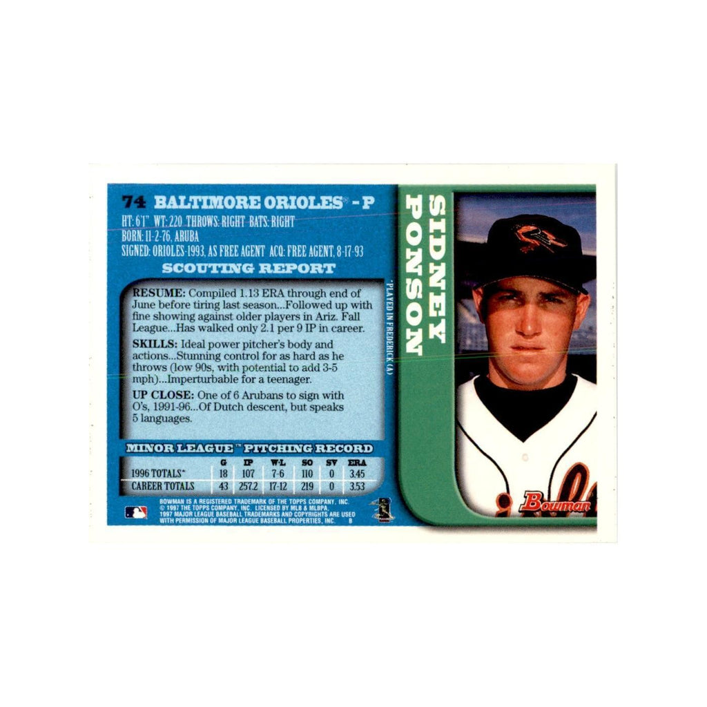 1997 Bowman Sidney Ponson Baseball Cards #74