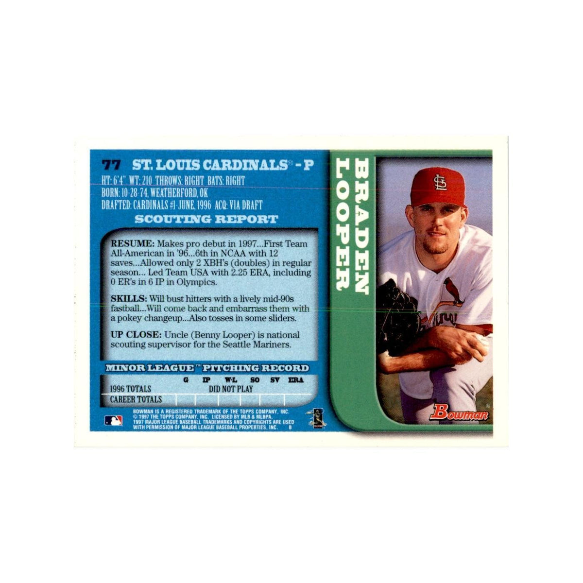 1997 Bowman Braden Looper Baseball Cards #77