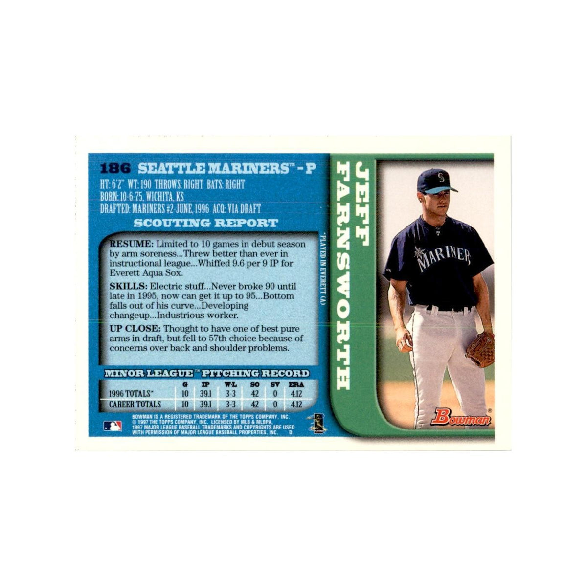 1997 Bowman Jeff Farnsworth Baseball Cards #186